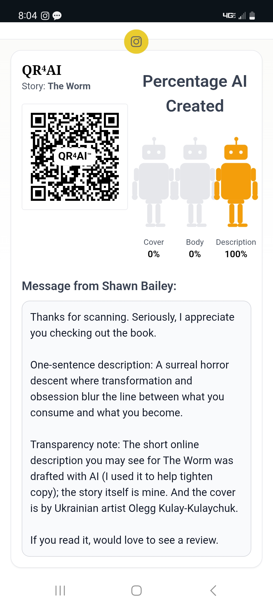 Example: WriterApp Q R for A I page on mobile